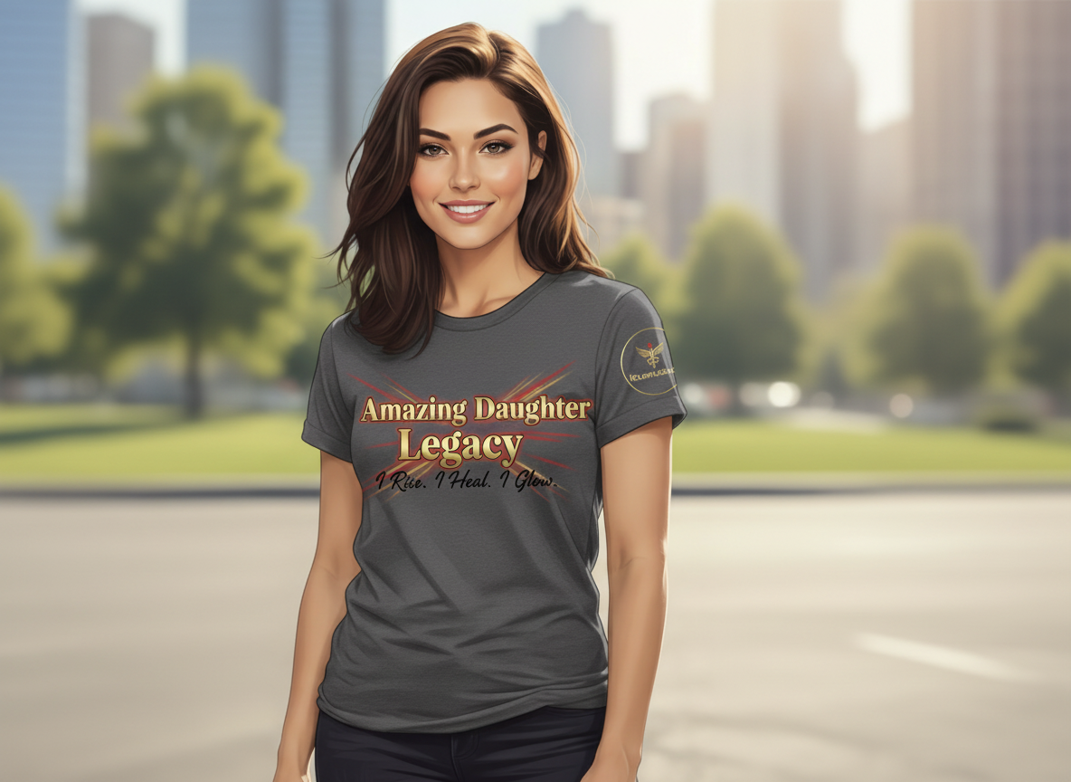 Woman wearing a t-shirt with text in an outdoor setting
